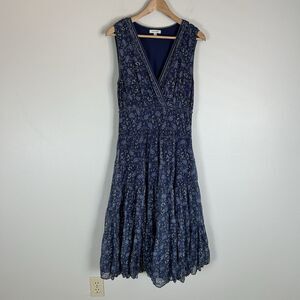 Max Studio Navy Floral Mesh Sleeveless Maxi Dress Size XL Boho Cottagecore